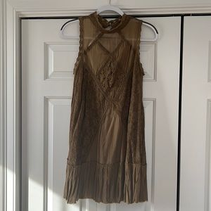 Free People shift dress with beautiful lace detail, high neck and keyhole back